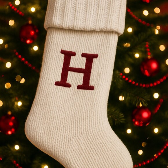 Cream Knit Monogram Stocking – Letter H – Holiday Christmas Decor NWT - Picture 1 of 1